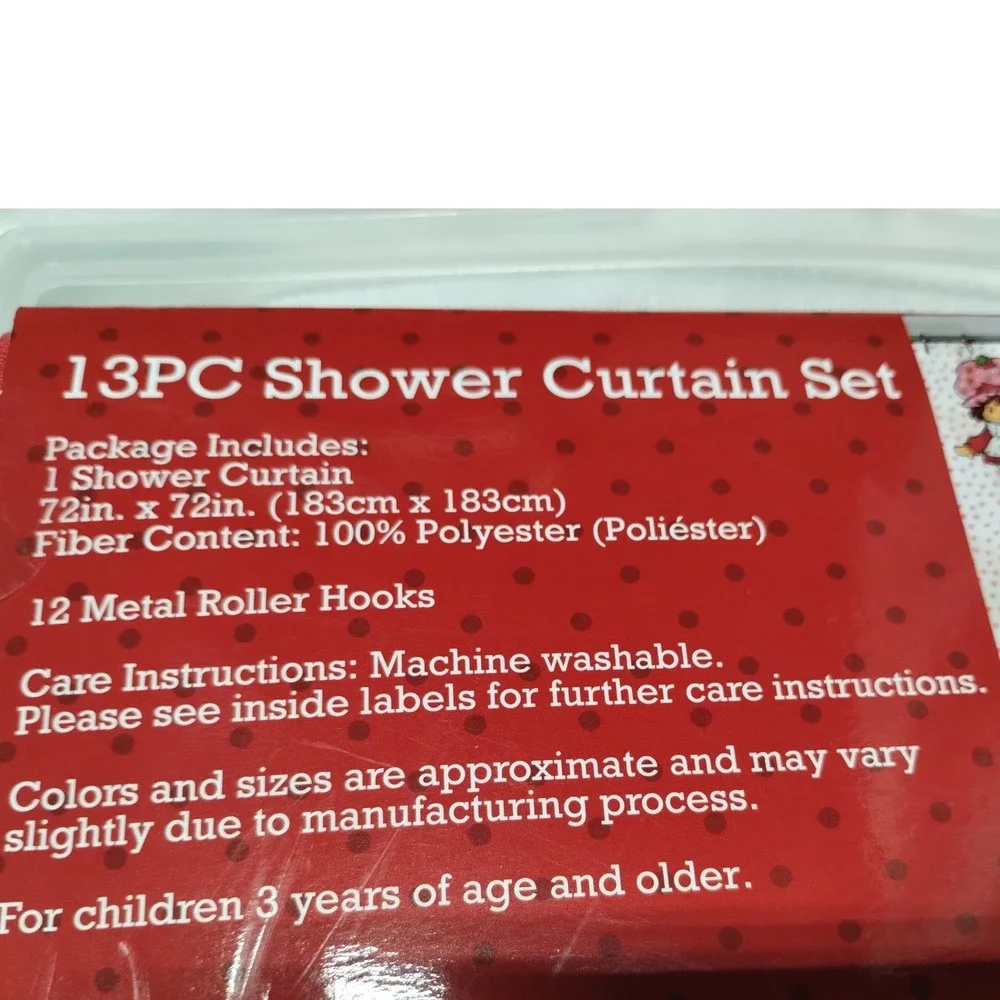 Strawberry Shortcake 13PC Shower Curtain Set 72x72‎ w/ 12 Metal Roller Hooks NEW